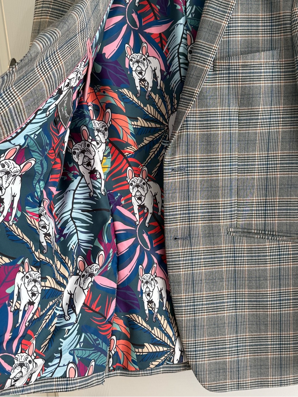 Paisley & Gray Men's Gray Plaid Sport Coat with French Bulldog lining